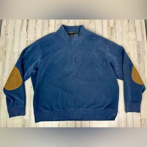 ORVIS Men's Olive Blue 1/4 Zip Pullover Sweater With Brown Elbow Patches XXL
